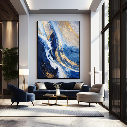 Modern living room with abstract art on the wall