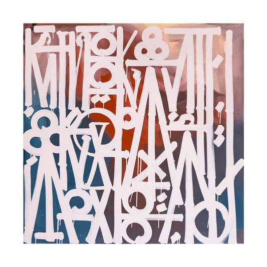 Abstract White Calligraphy Painting on Teal & Terracotta – Hand Painted Canvas Art