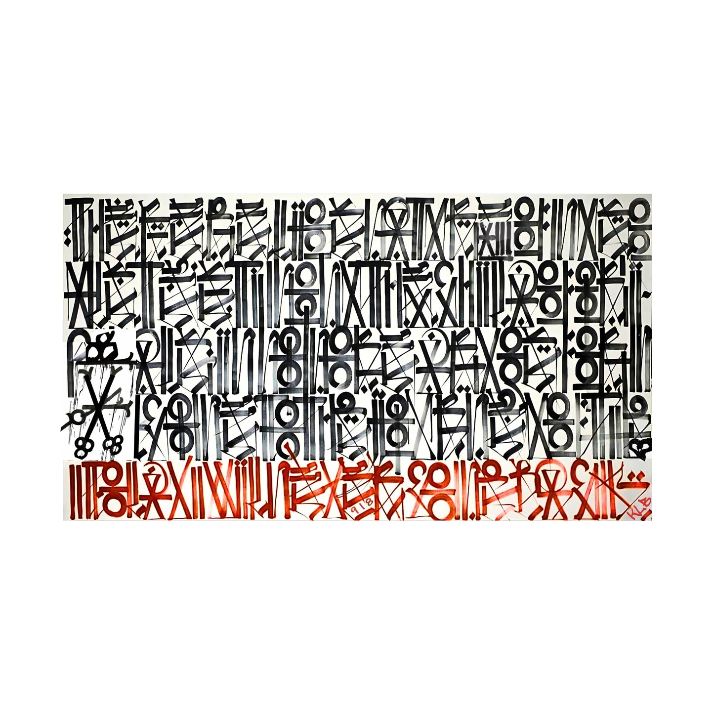 Black White Red Retna-Inspired Graffiti Abstract Painting