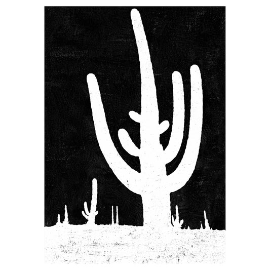 Black and white illustration of cacti on a textured background