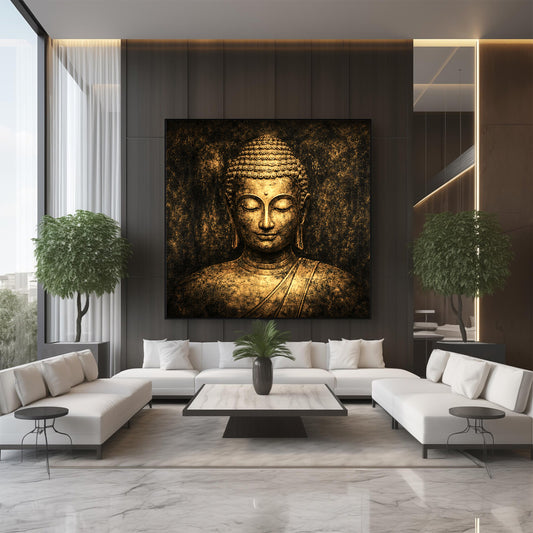 Golden Tranquillity Buddha – Heavy Textured Hand-Painted Canvas