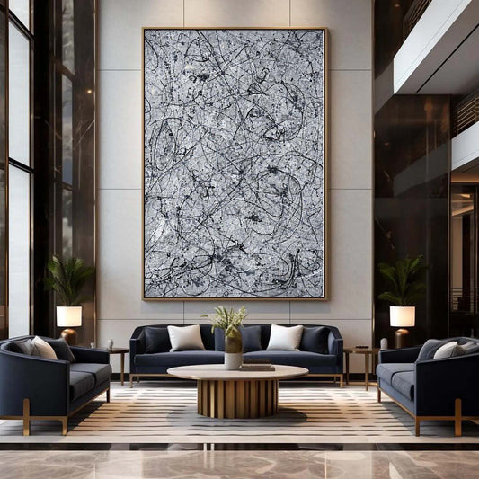 Modern living room with abstract art on the wall