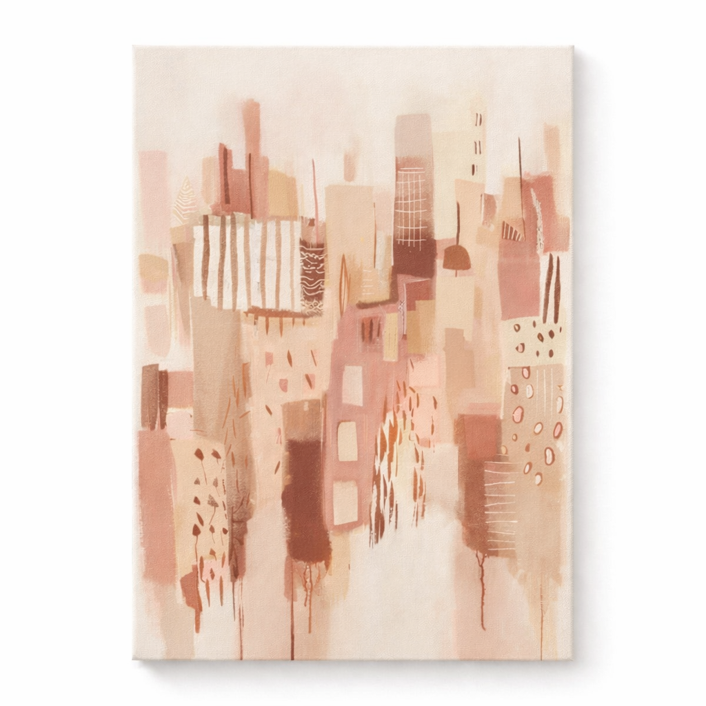 Abstract art piece with brown and beige colors on a white background