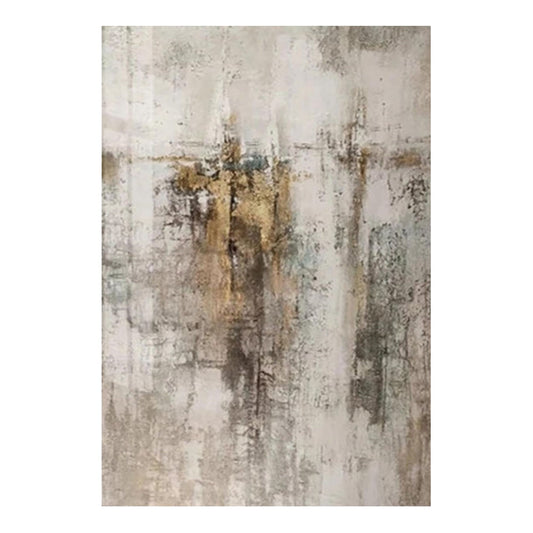 Fine dark vertical scratches and a small ochre central cluster over a pale beige and grey weathered field.