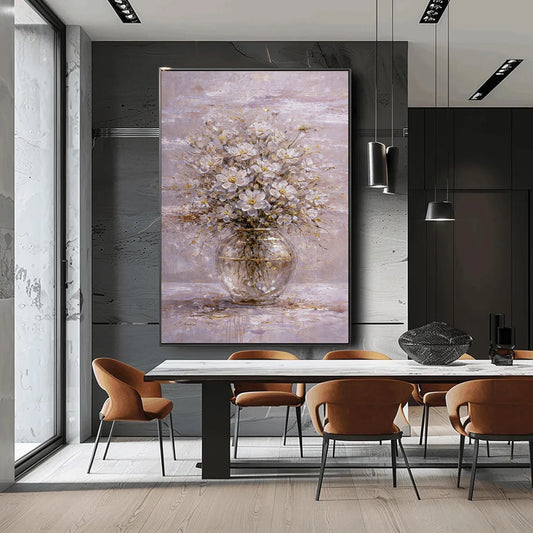 Soft Blush Floral Painting Glass Vase Textured Wall Art
