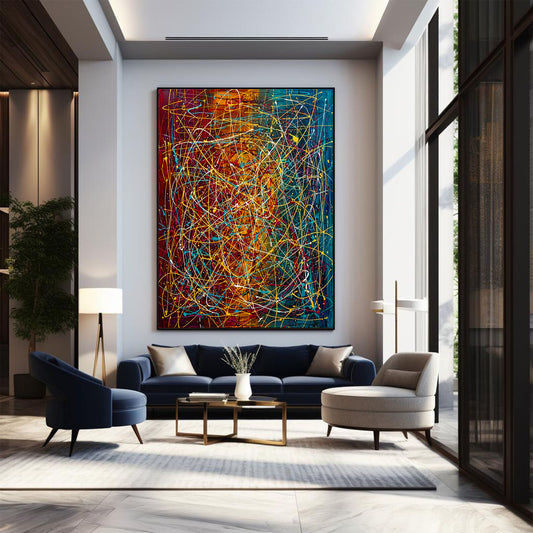 Large Pollock Inspired Colourful Abstract Painting | Hand Painted Wall Art