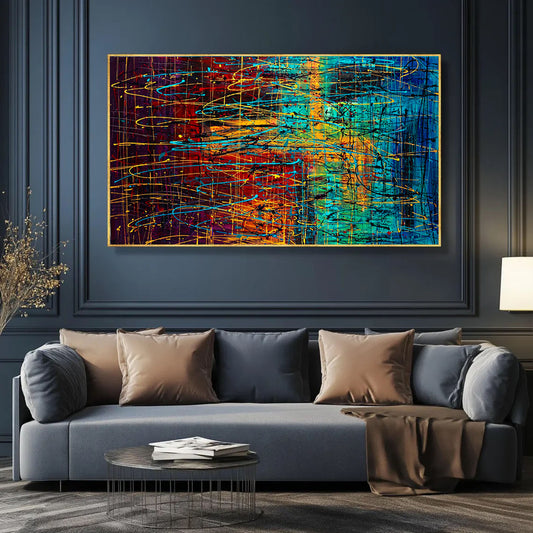 Large Pollock Inspired Colourful Abstract Canvas | Hand Painted Wall Art