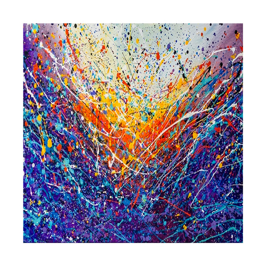Large Pollock Inspired Blue Purple Abstract Painting | Hand Painted Wall Art