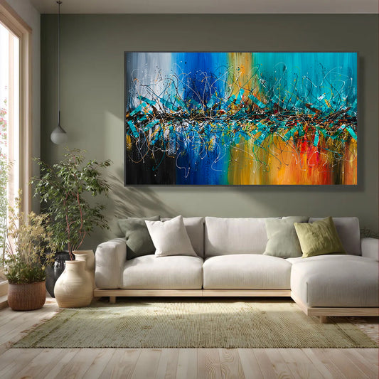 Large Pollock Inspired Coastal Abstract Painting | Hand Painted Luxury Canvas