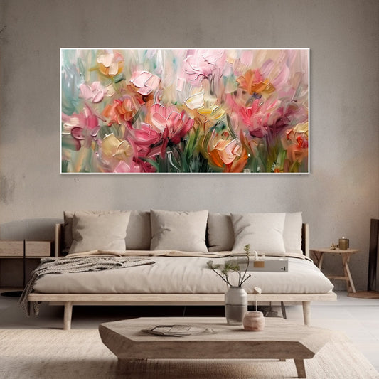 3D Abstract Floral Painting – Hand-Painted Palette Knife Art in Cream, Green & Ochre