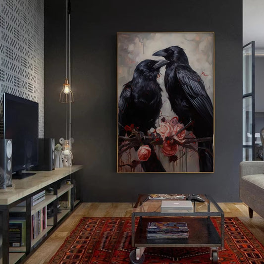 Romantic Gothic Crows – Dark Rose Halloween Art