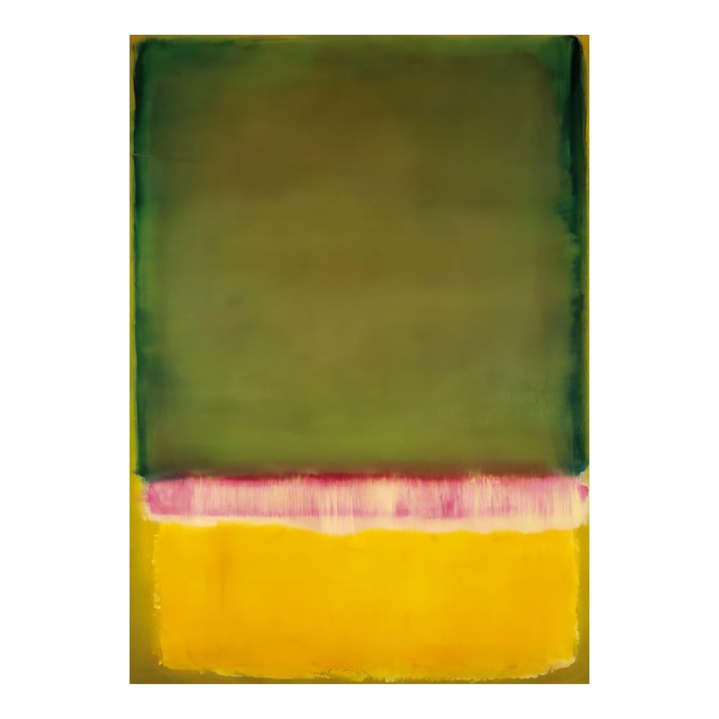 Minimalist Hand-Painted Olive Green & Yellow Rothko-Style Oil Canvas Art