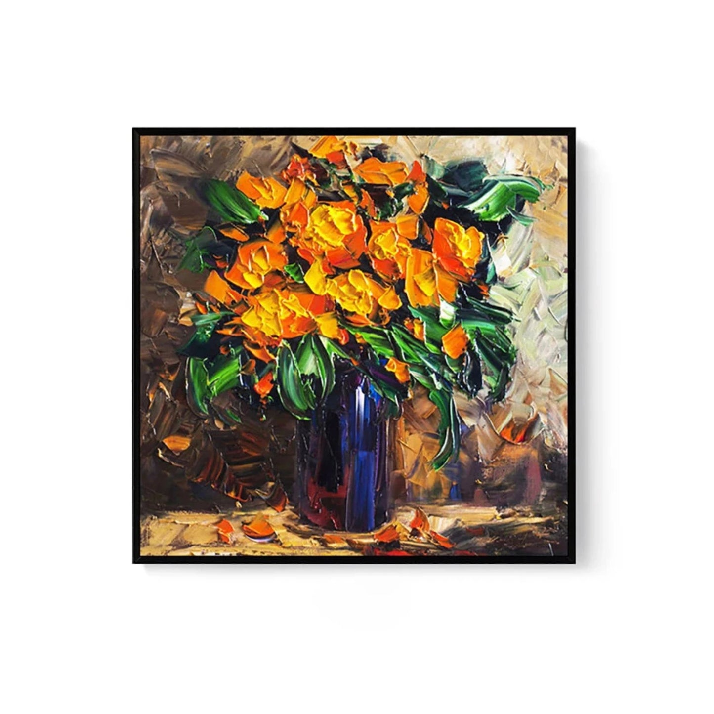 Vivid Orange Flower Vase Textured Nordic Style Painting