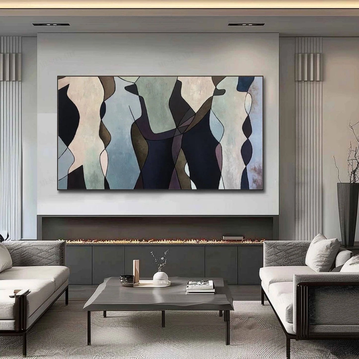 Elegant Abstraction in Motion – Hand-Painted Minimalist Neutral Canvas