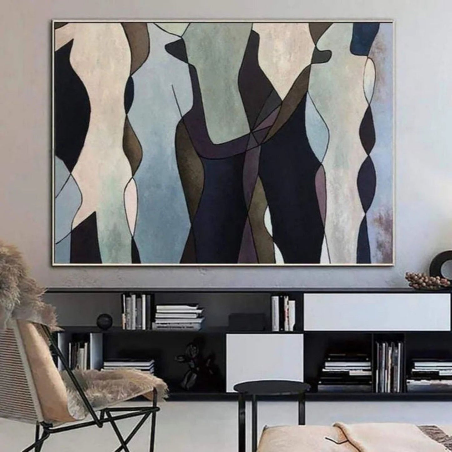 Elegant Abstraction in Motion – Hand-Painted Minimalist Neutral Canvas