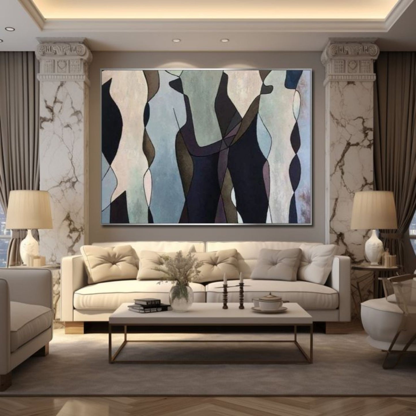 Elegant Abstraction in Motion – Hand-Painted Minimalist Neutral Canvas