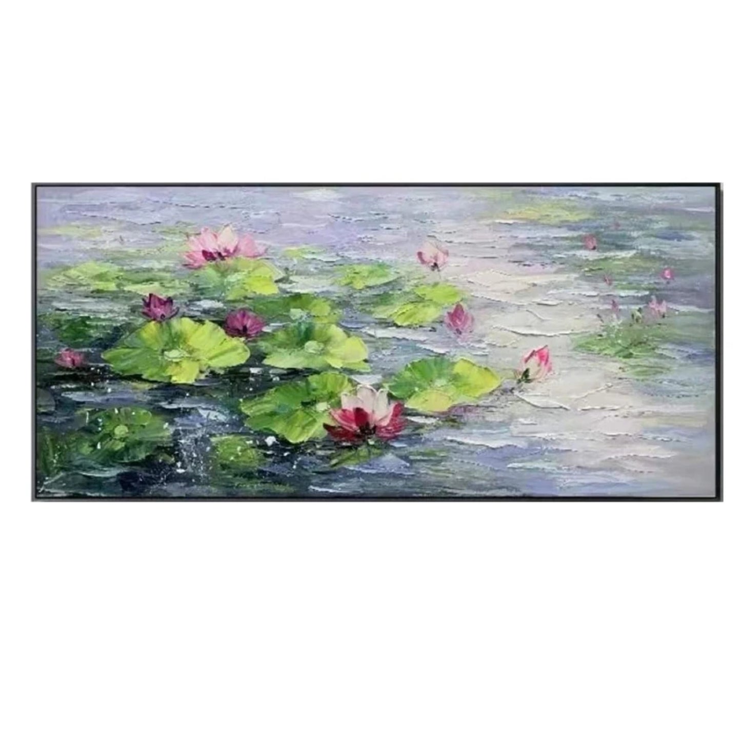 3D Palette Knife Textured Lotus Pond Wall Artwork