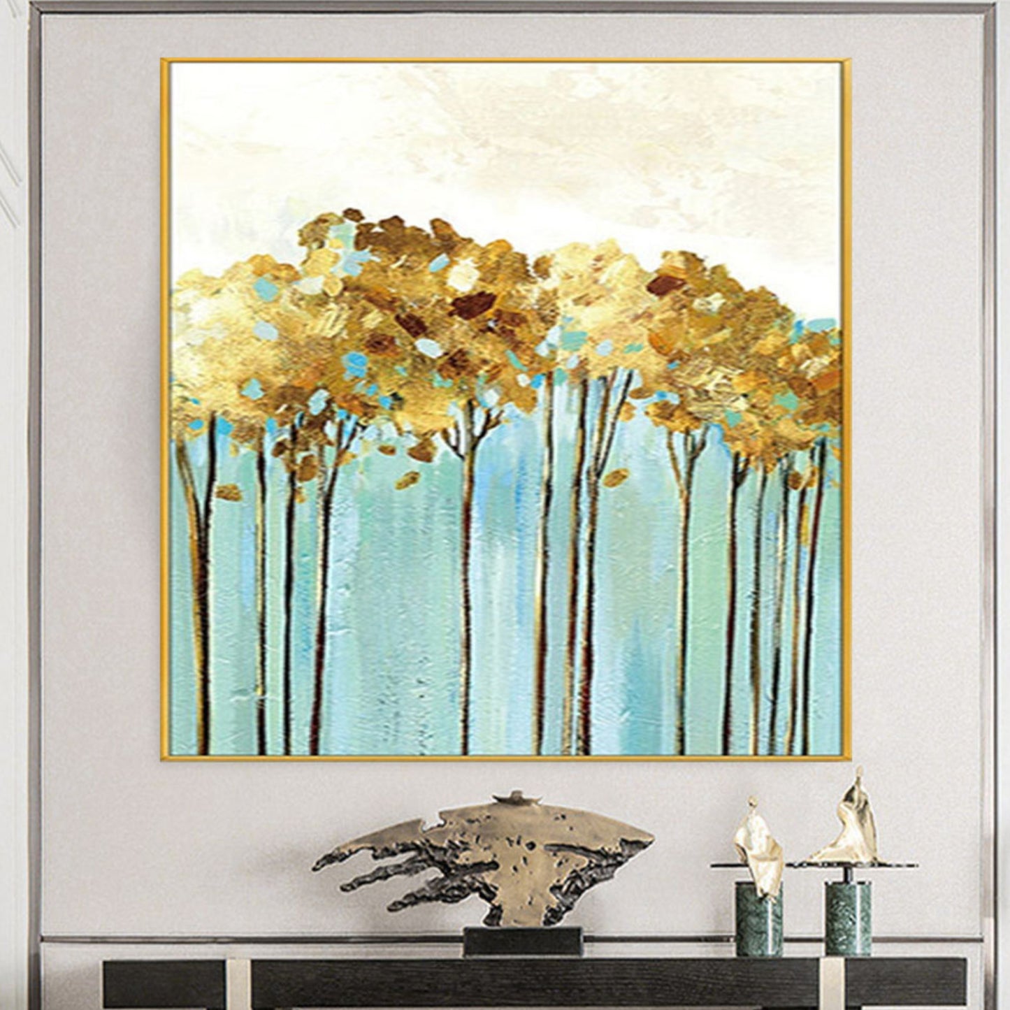 3D Abstract Colourful Teal Tree Oil Painting