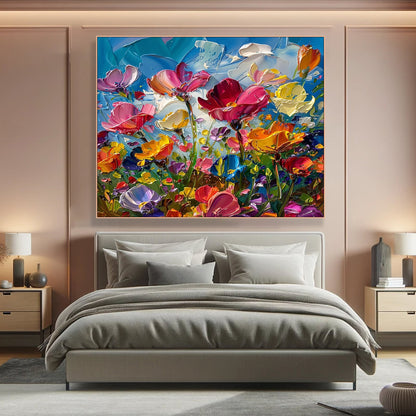 3D Textured Floral Field – Bold Hand-Painted Abstract Flower Impasto Art