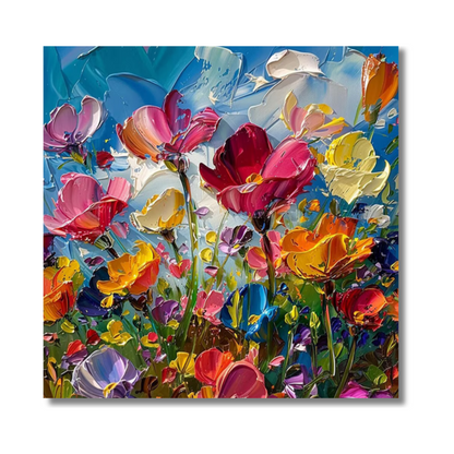 3D Textured Floral Field – Bold Hand-Painted Abstract Flower Impasto Art