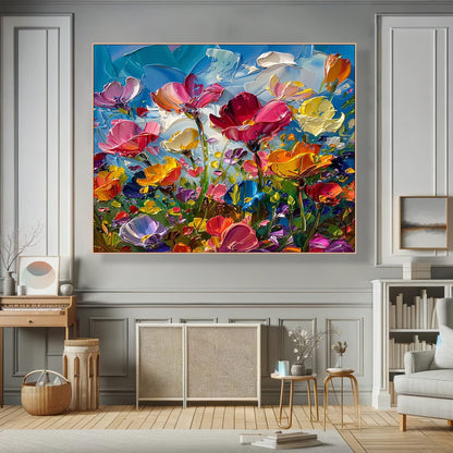 3D Textured Floral Field – Bold Hand-Painted Abstract Flower Impasto Art