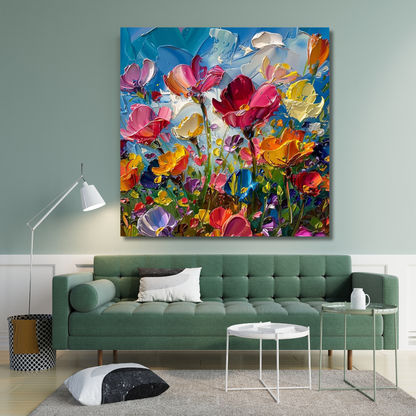 3D Textured Floral Field – Bold Hand-Painted Abstract Flower Impasto Art