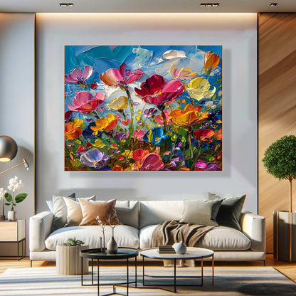 3D Textured Floral Field – Bold Hand-Painted Abstract Flower Impasto Art