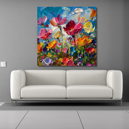 3D Textured Floral Field – Bold Hand-Painted Abstract Flower Impasto Art