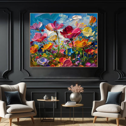 3D Textured Floral Field – Bold Hand-Painted Abstract Flower Impasto Art