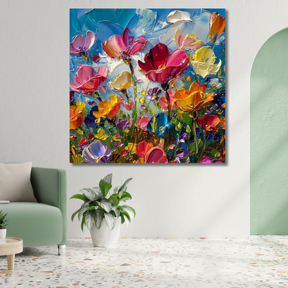 3D Textured Floral Field – Bold Hand-Painted Abstract Flower Impasto Art