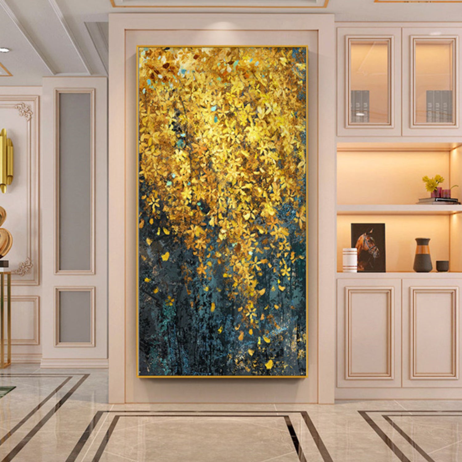 3D Golden Leaves Abstract Canvas Oil Painting