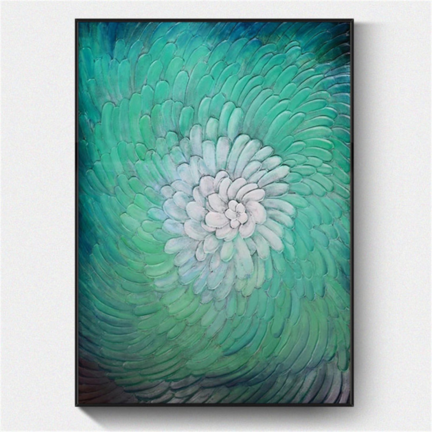 3D Textured Green Floral Petals Palette Knife Art