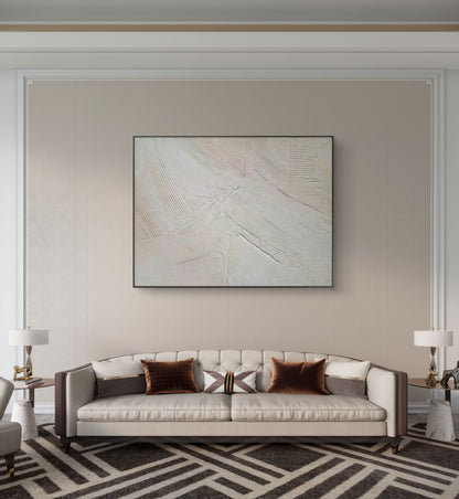 3D White & Beige Minimalist Handmade Abstract Living Room Oil Painting