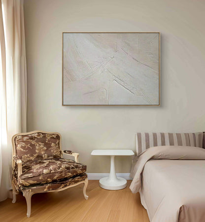 3D White & Beige Minimalist Handmade Abstract Living Room Oil Painting