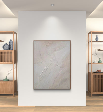 3D White & Beige Minimalist Handmade Abstract Living Room Oil Painting