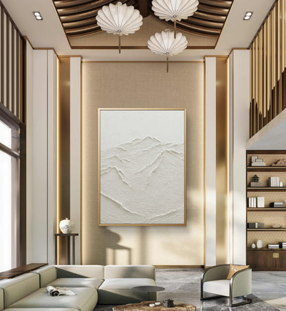 Pittura a olio astratta del salone delle catene montuose strutturate bianche 3D