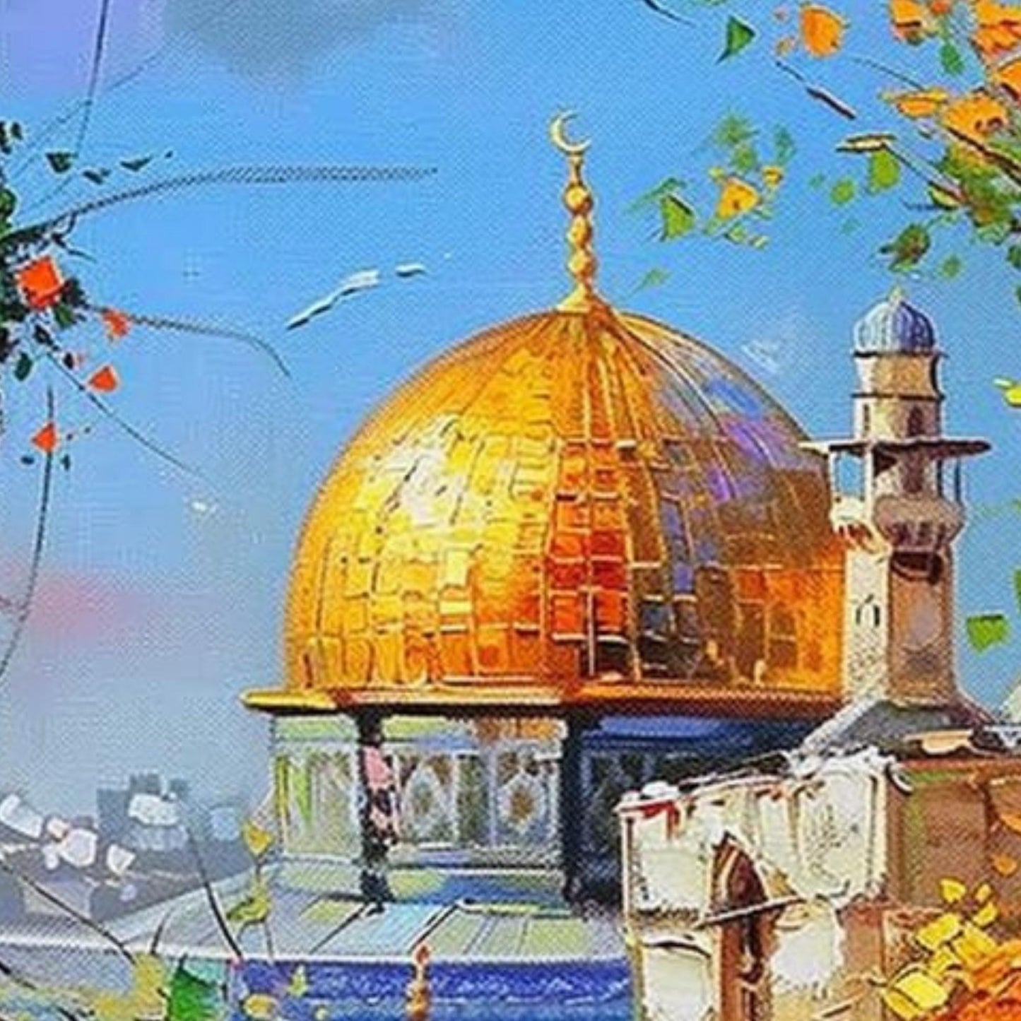 Bespoke Arabic Mosque Skyline Oil Painting on Large Canvas