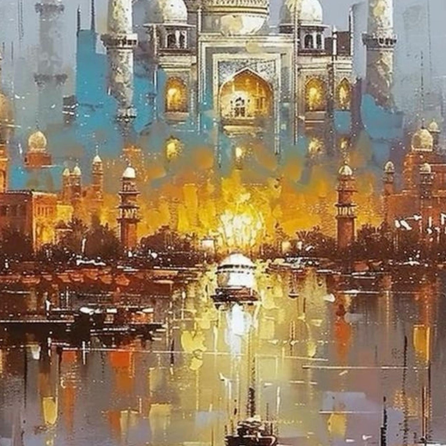 Bespoke Arabic Mosque Skyline Oil Painting on Large Canvas