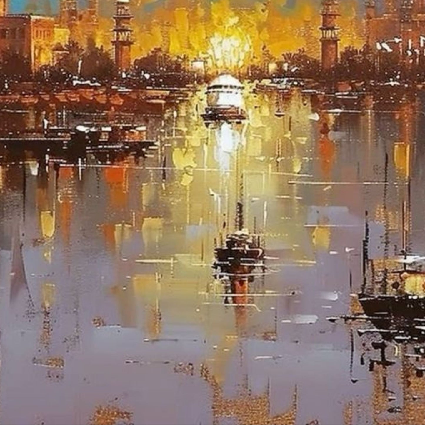 Bespoke Arabic Mosque Skyline Oil Painting on Large Canvas