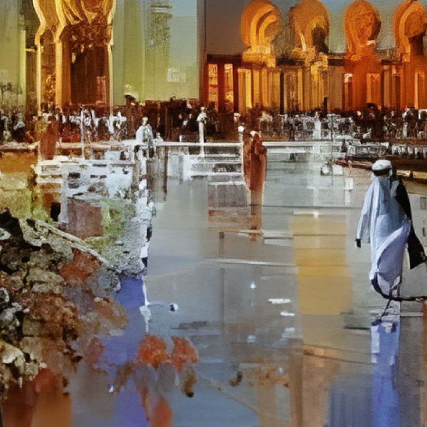 Hand-Painted Blue Dome Islamic Mosque Oil Painting on Canvas