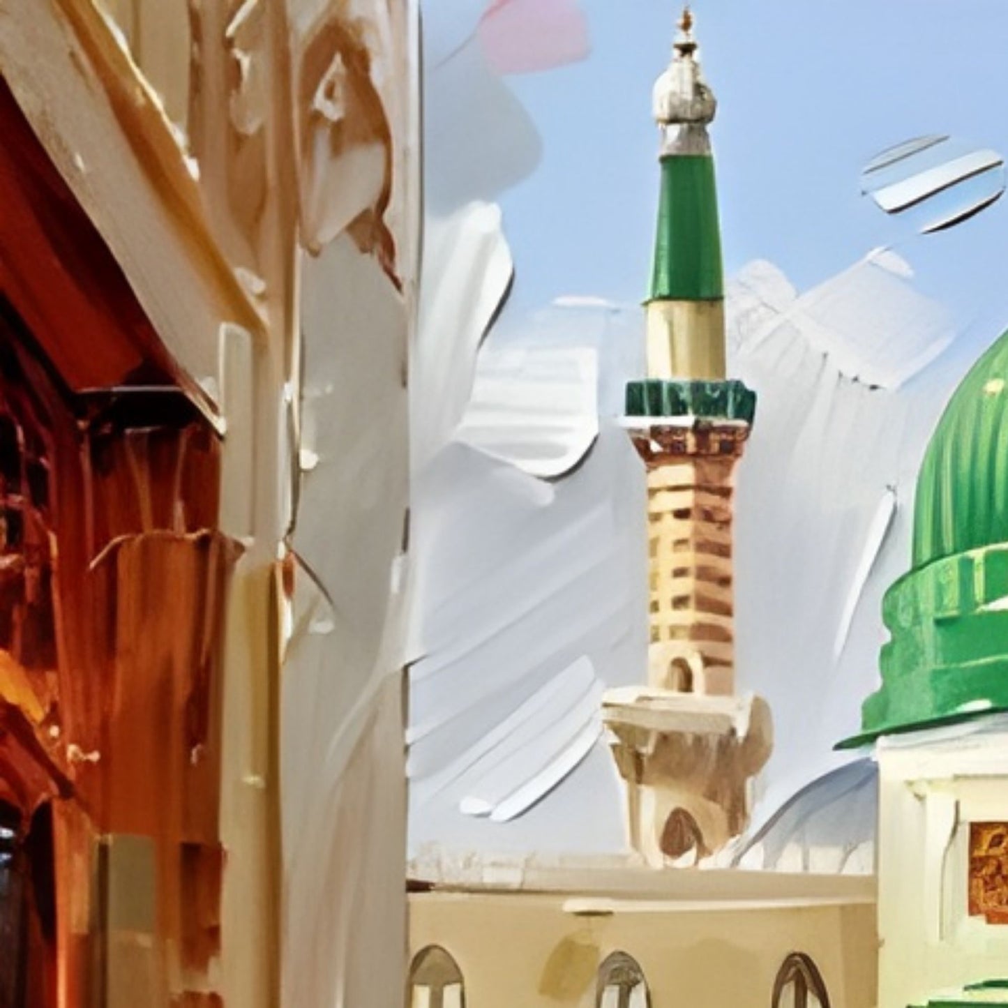 Original Hand-Painted Green Dome Islamic Mosque Wall Art