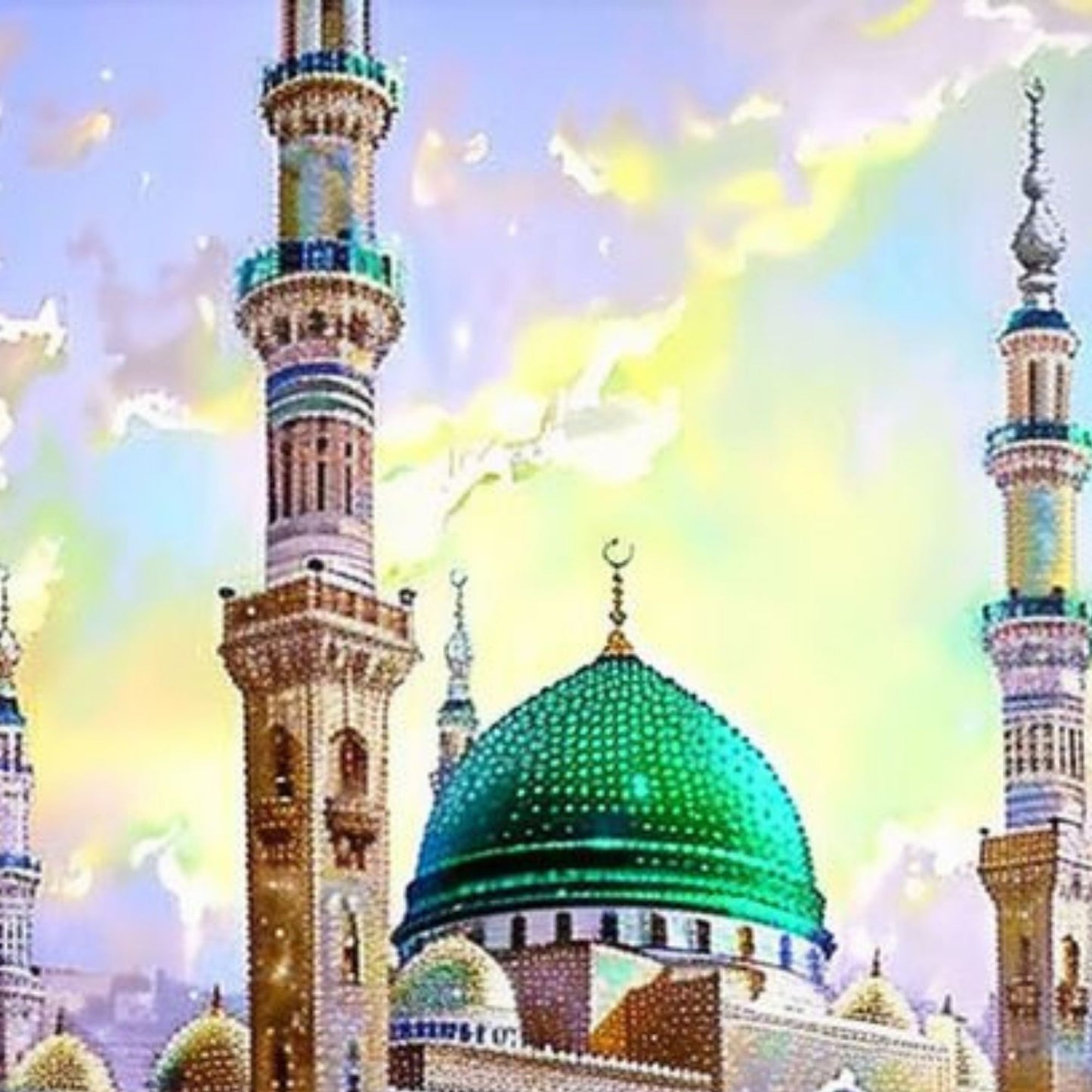 Bespoke Green Dome Islamic Mosque Oil Painting on Large Canvas