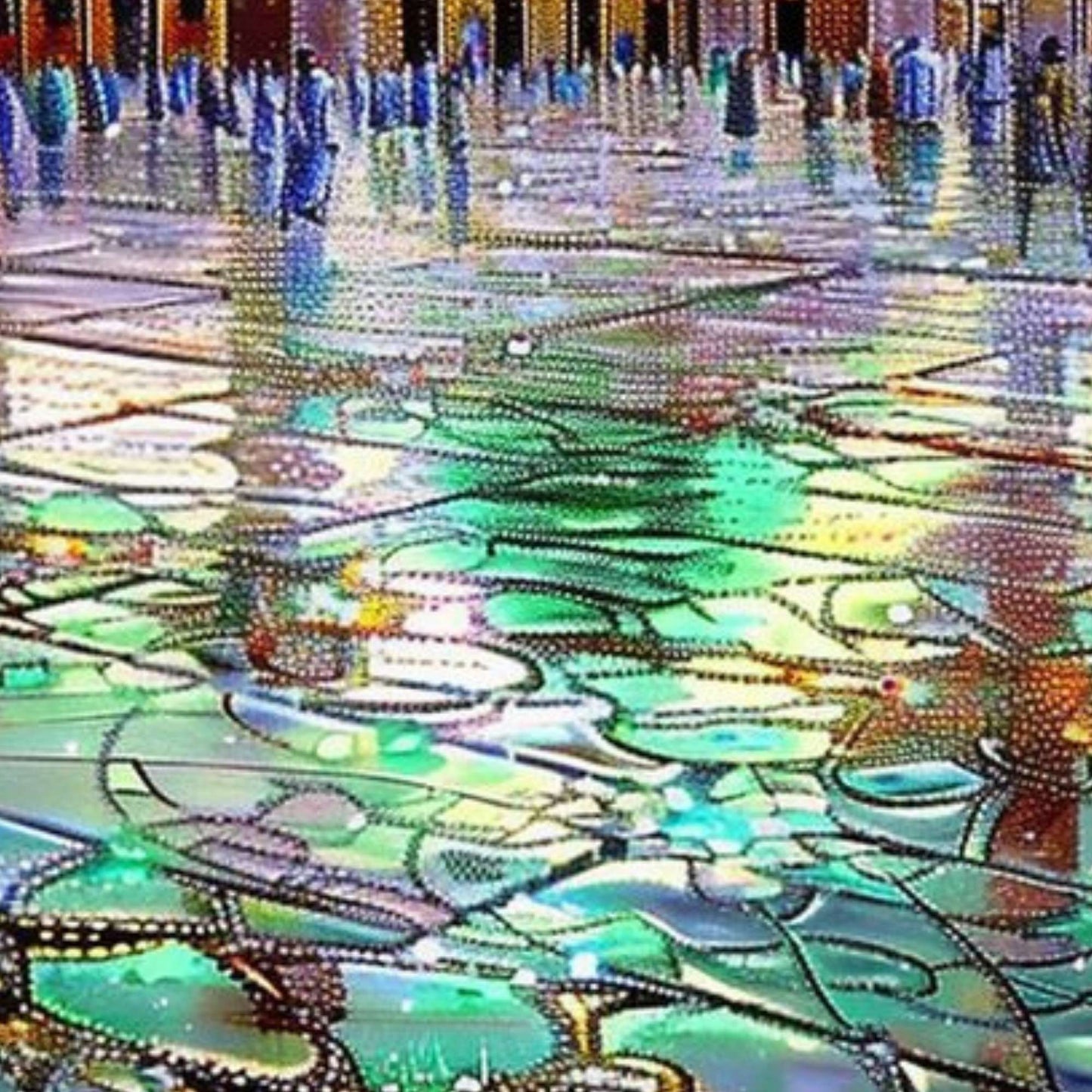 Bespoke Green Dome Islamic Mosque Oil Painting on Large Canvas