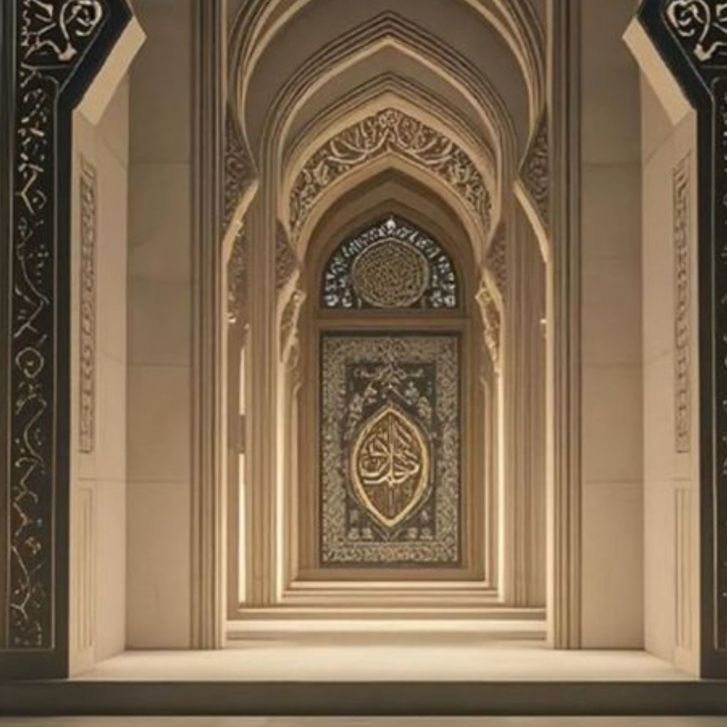 Hand-Painted Islamic Archway Calligraphy Oil Painting on Canvas