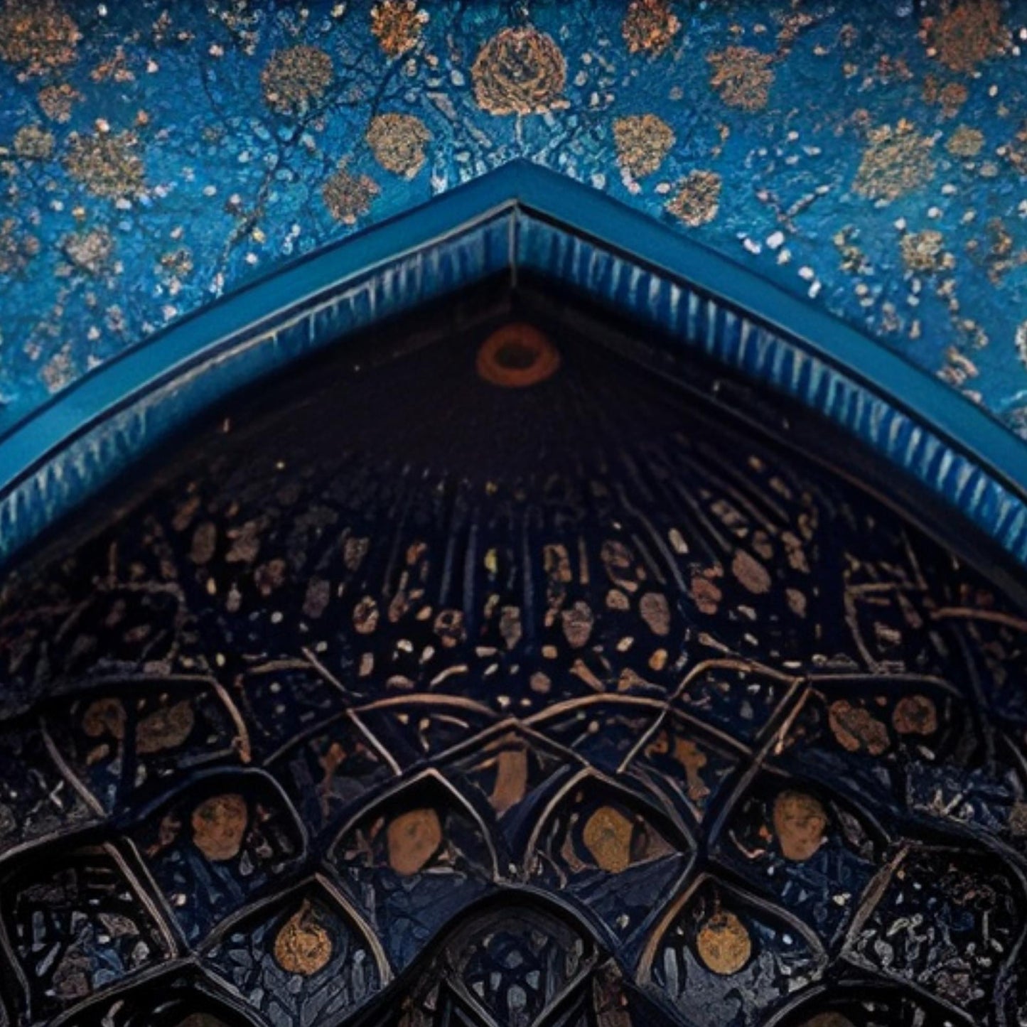 Hand-Painted Islamic Mosaic Doorway Oil Painting on Canvas