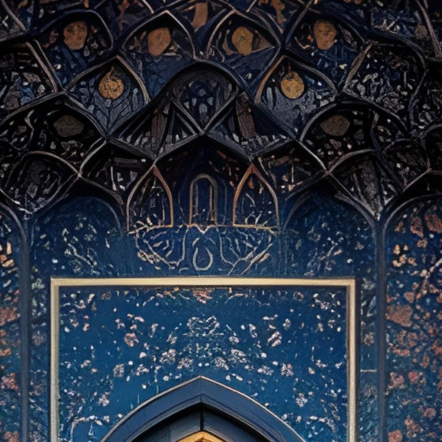 Hand-Painted Islamic Mosaic Doorway Oil Painting on Canvas