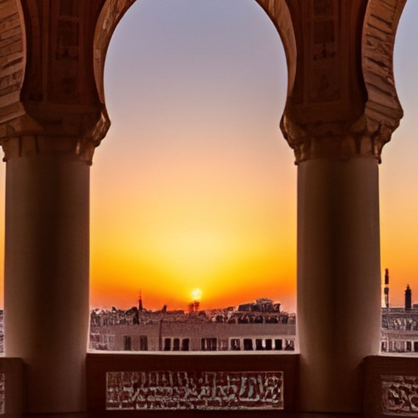 Luxury Hand-Painted Islamic Archway Sunset Oil Painting on Canvas