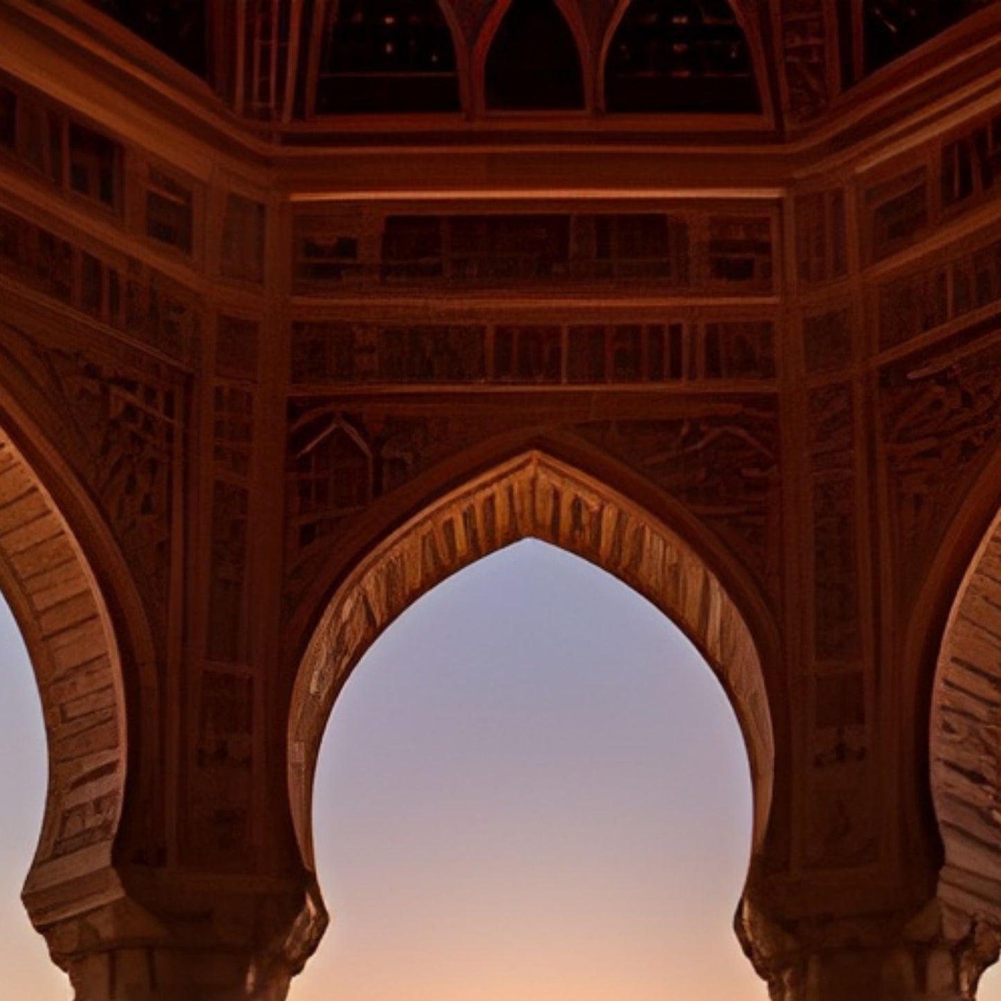 Luxury Hand-Painted Islamic Archway Sunset Oil Painting on Canvas