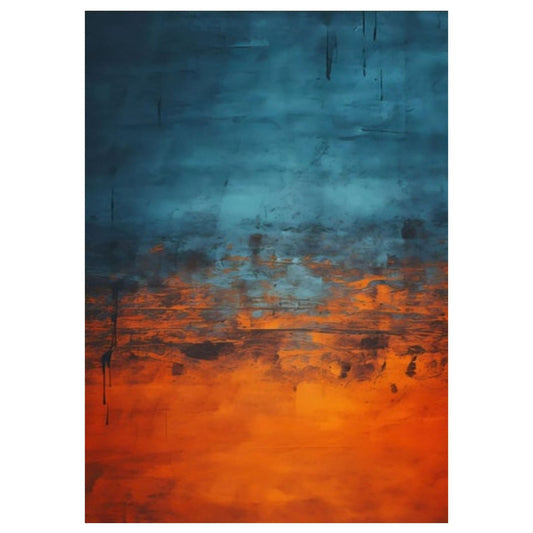 Bold Blue and Orange Abstract Oil Canvas, Modern Wall Art