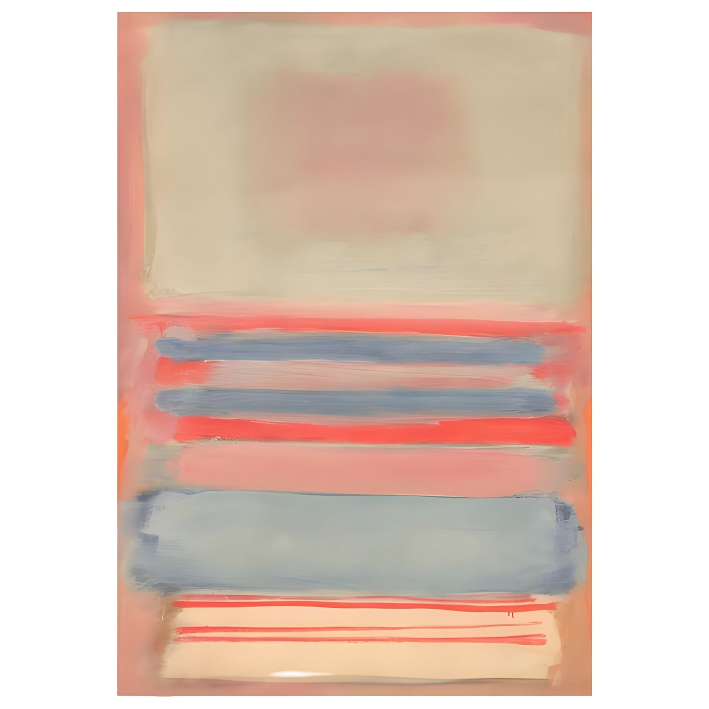 Hand-Painted Coral & Blue Rothko Style Oil Painting on Canvas
